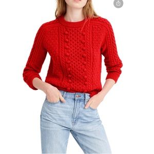 J.Crew Women's Popcorn Cable-Knit Sweater Red Lambswool Blend Size Small